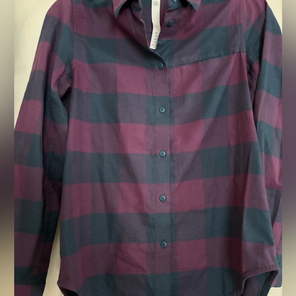 Lululemon | Full Day Ahead Flannel Shirt Plaid Galactic Grape Purple Blue Sz 2 - Picture 4 of 7